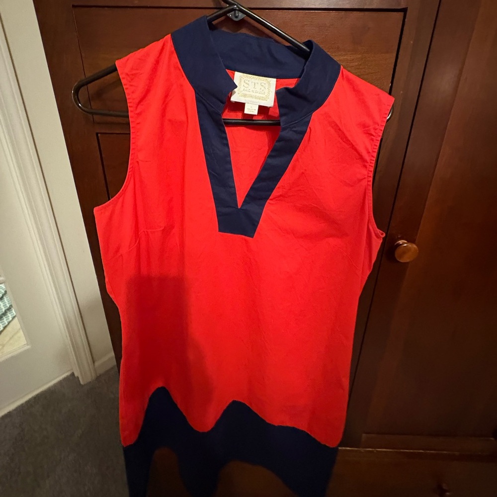 Red and Navy Sleeveless Dress